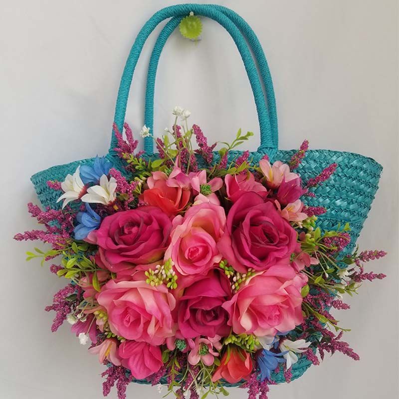 Ladies Fashion Raffia Purple Flower Straw Hat