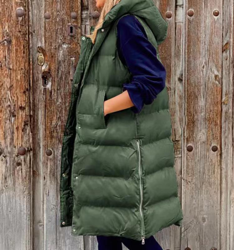Pure Color Hooded Long Cotton Vest Casual
