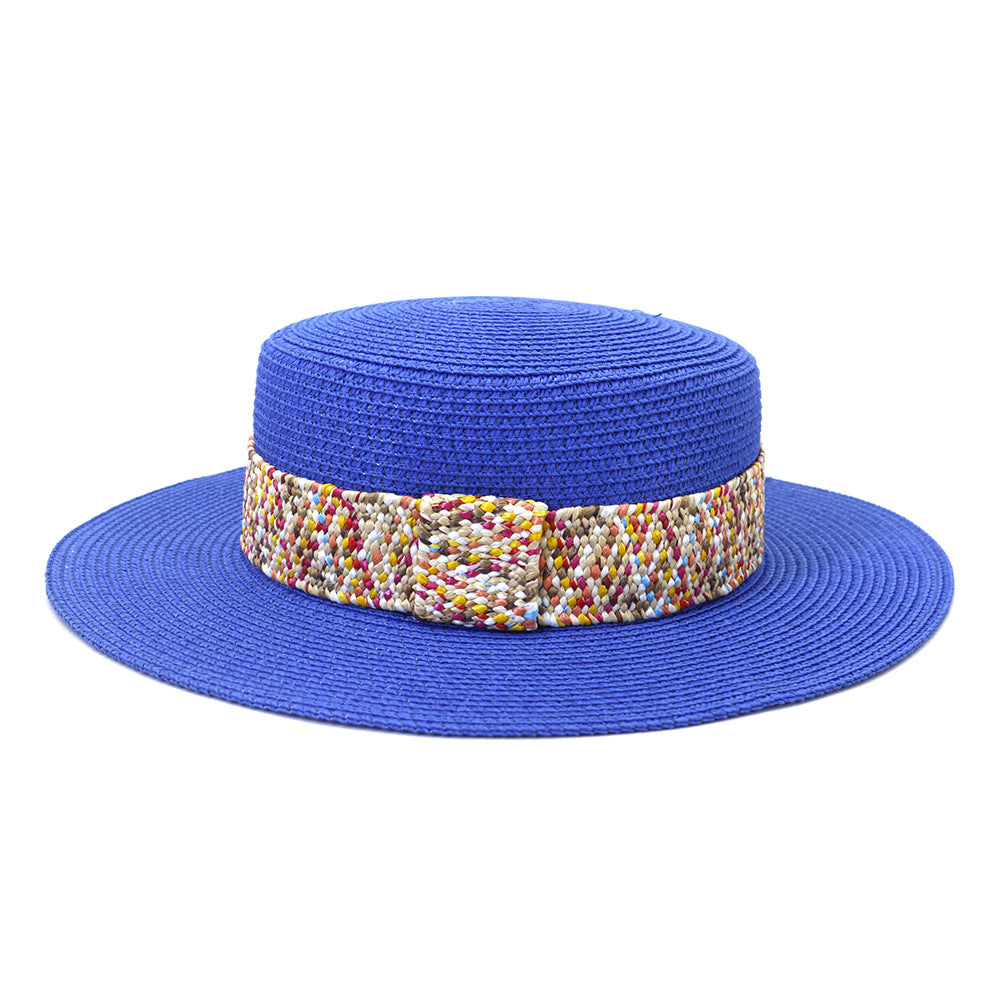 Color Flat Top Straw Hat Outdoor Travel Sunscreen
