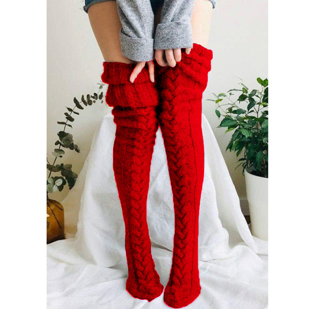 Solid Color Over Knee Stockings Bunching Socks Thick