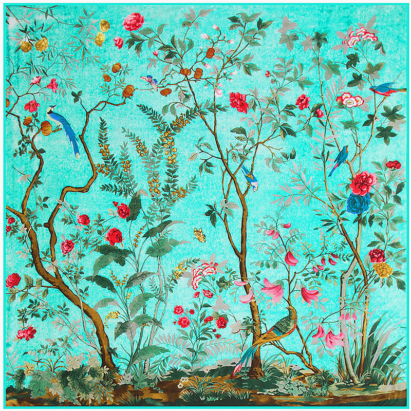 Floral Carriage Twill Large Square Silk Scarf Sunscreen Shawl