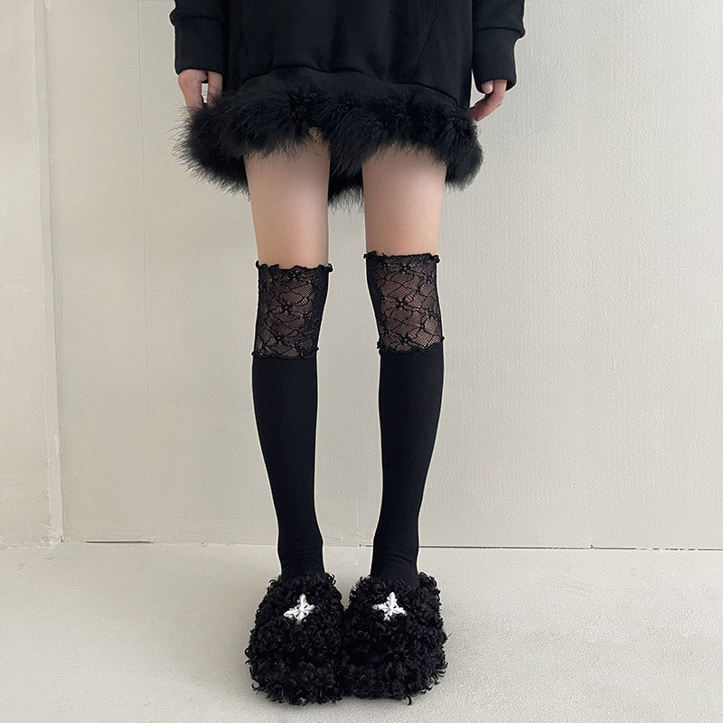 Women's Lace Splicing Fake High Tube Knee Socks