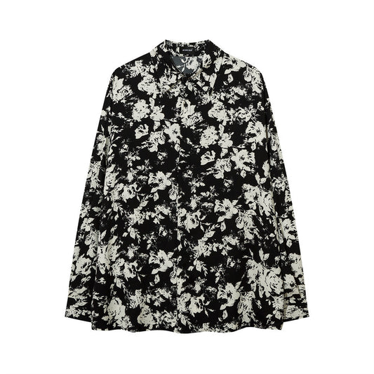 Men's Autumn Casual Loose Pu Shuai Street Lapel Niche Flower Shirt