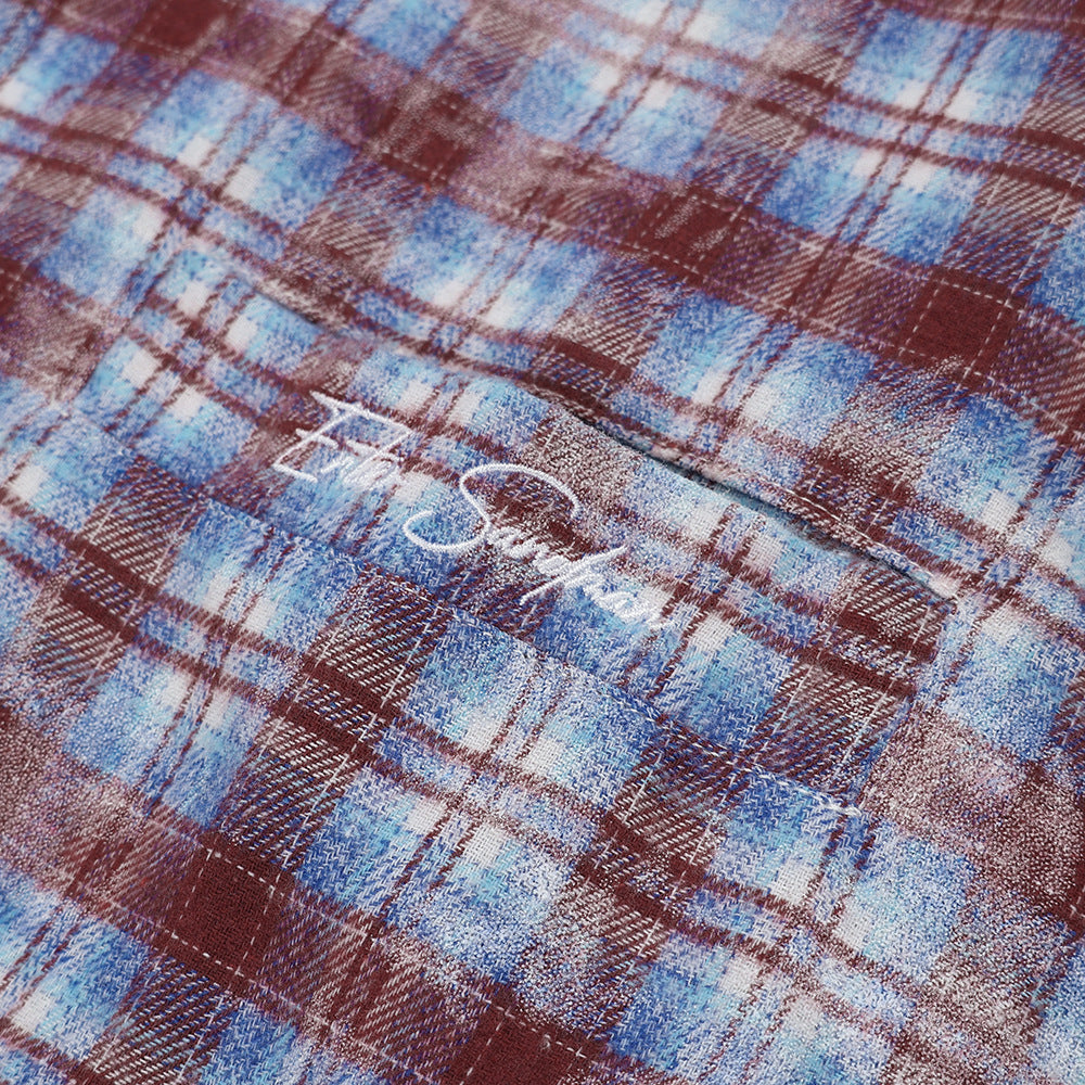 Tie-dye Blooming Plaid Shirt Men's False Two Pieces