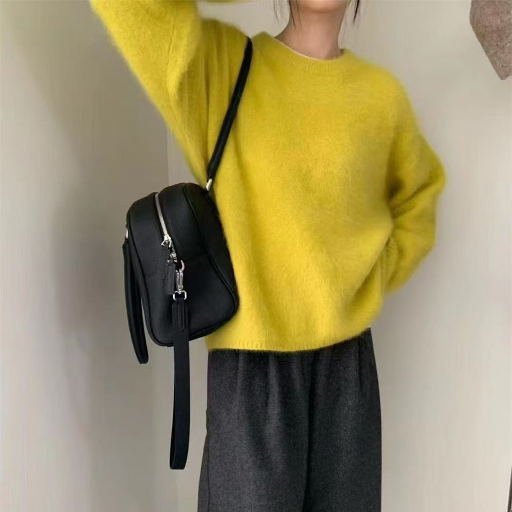 Idle Style Green Show White Long Sleeve Sweater Women Loose Pullover Inner Wear Chic