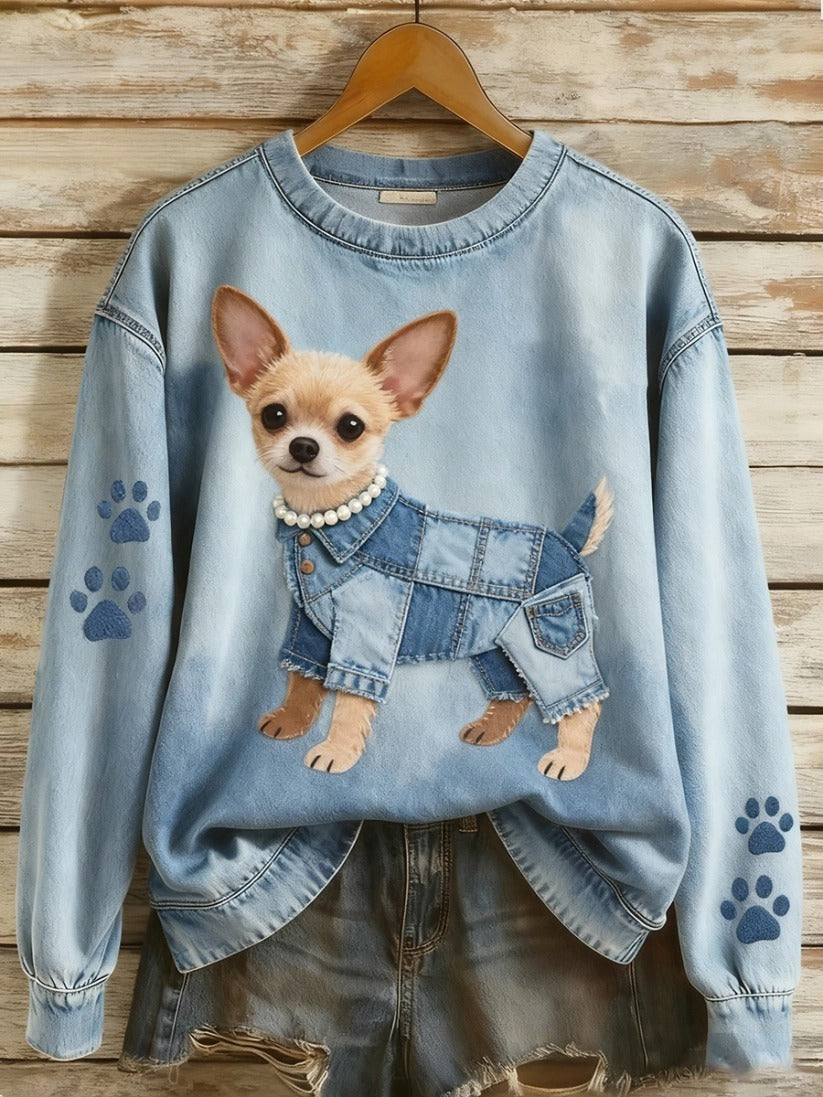 Womens Printed Saint-Like Sweater With A Crew Neck