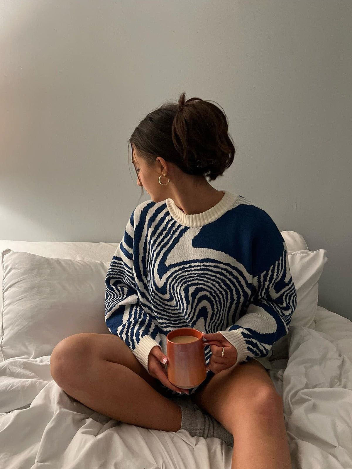 Geometric Ring Jacquard Round Neck Sweater