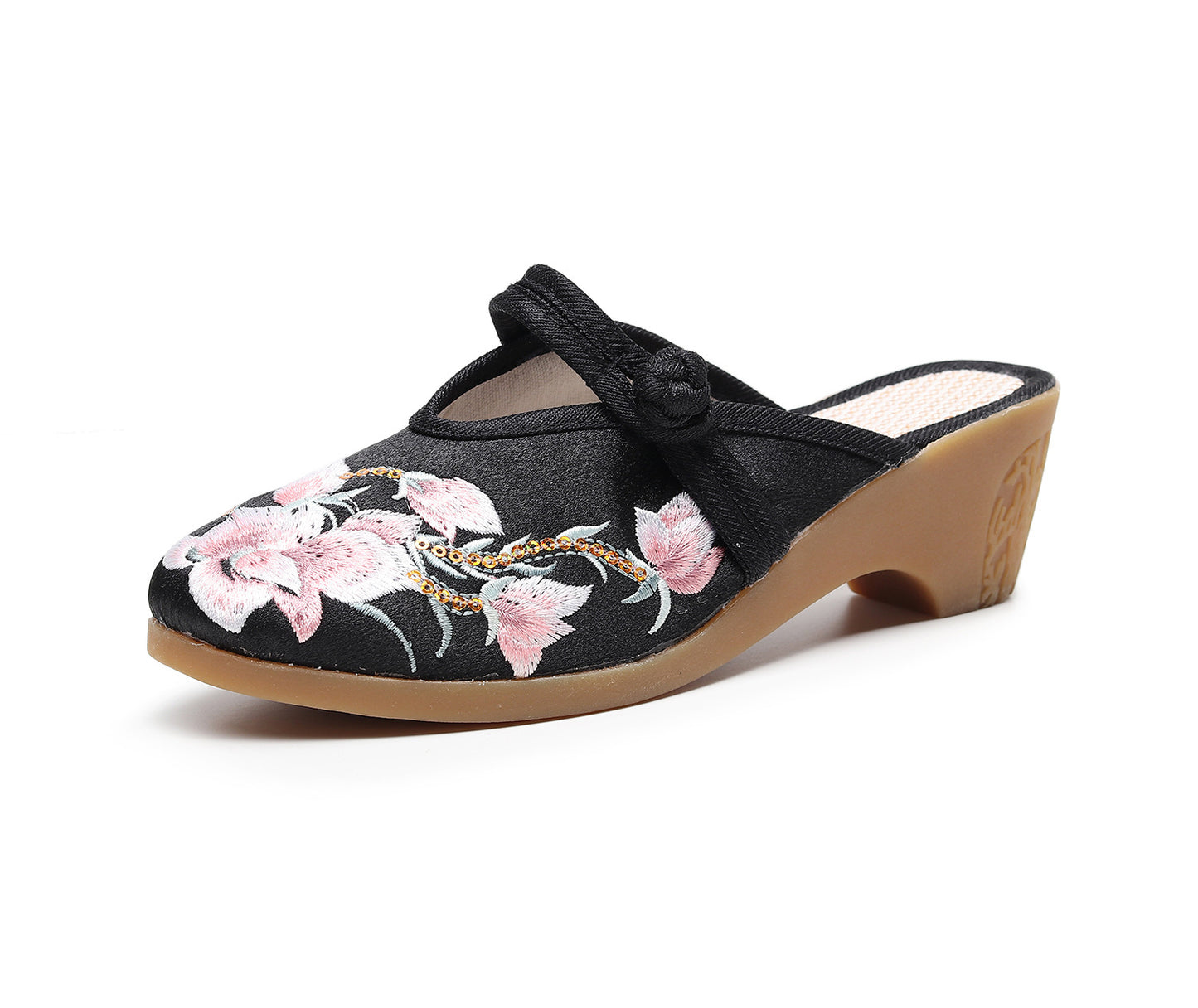 High Heel Wedge Embroidered Cloth Slippers For Women