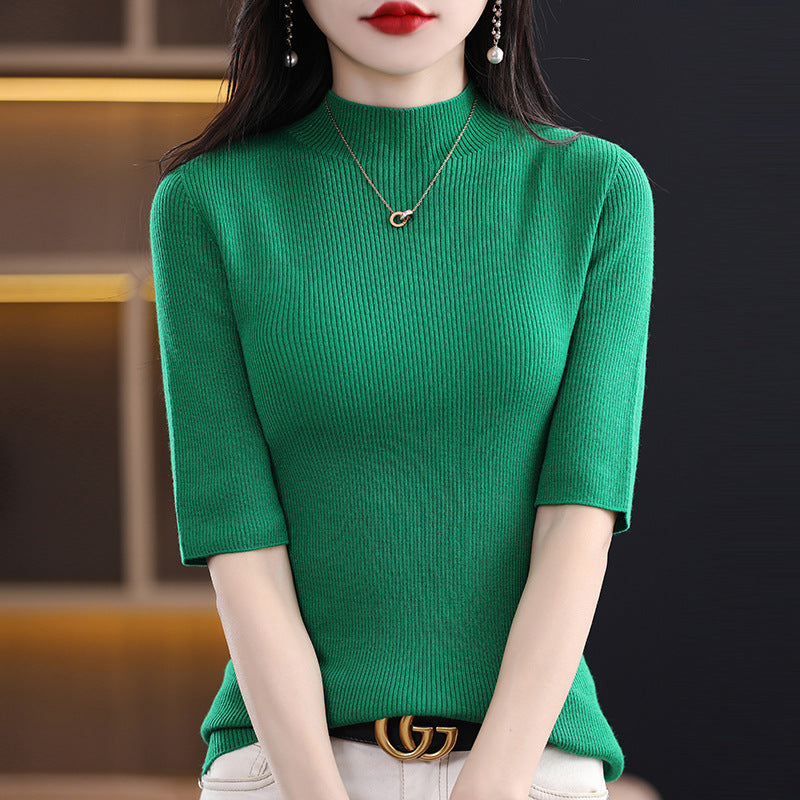 Spring New Half Turtleneck Half Sleeve Women's Bottoming Sweater
