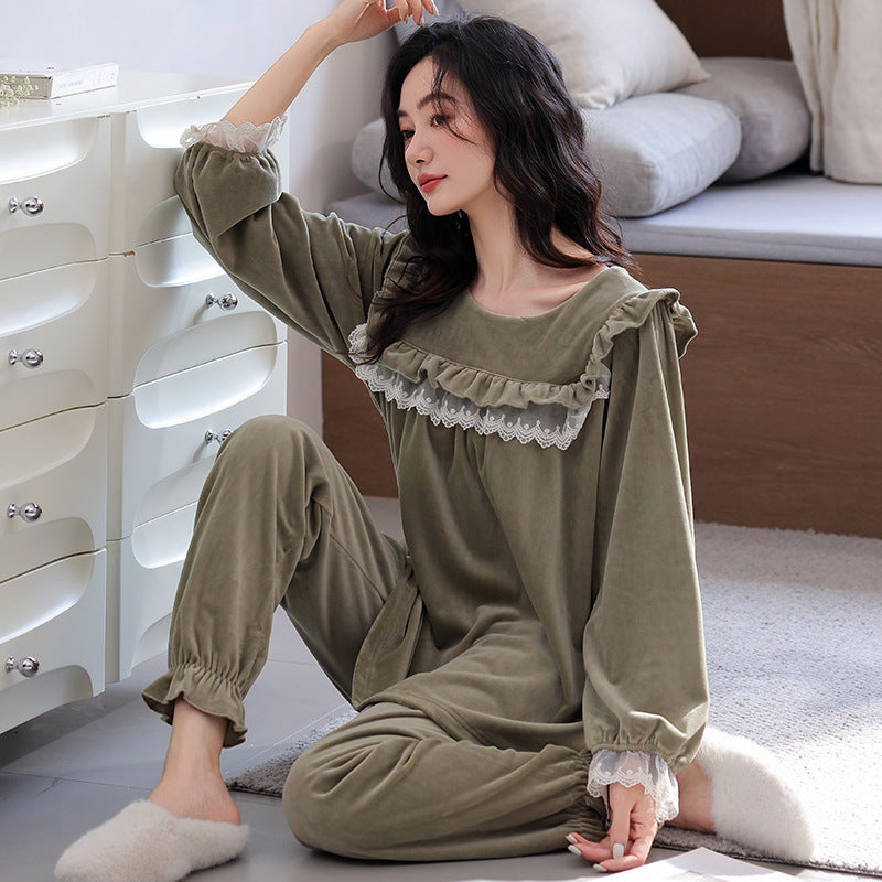 Womens Solid-Color Casual Plus-Size Loose Pajama Set