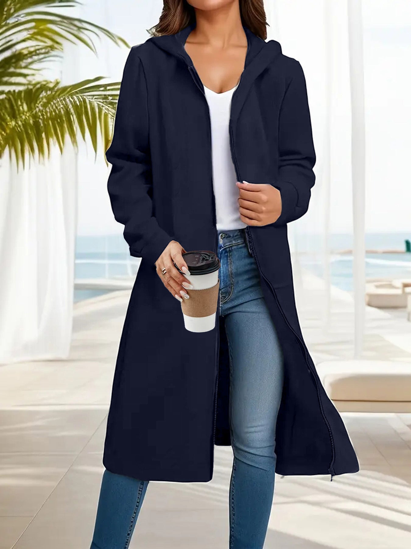 Fashionable Simple Comfortable All-match Slimming Hooded Coat