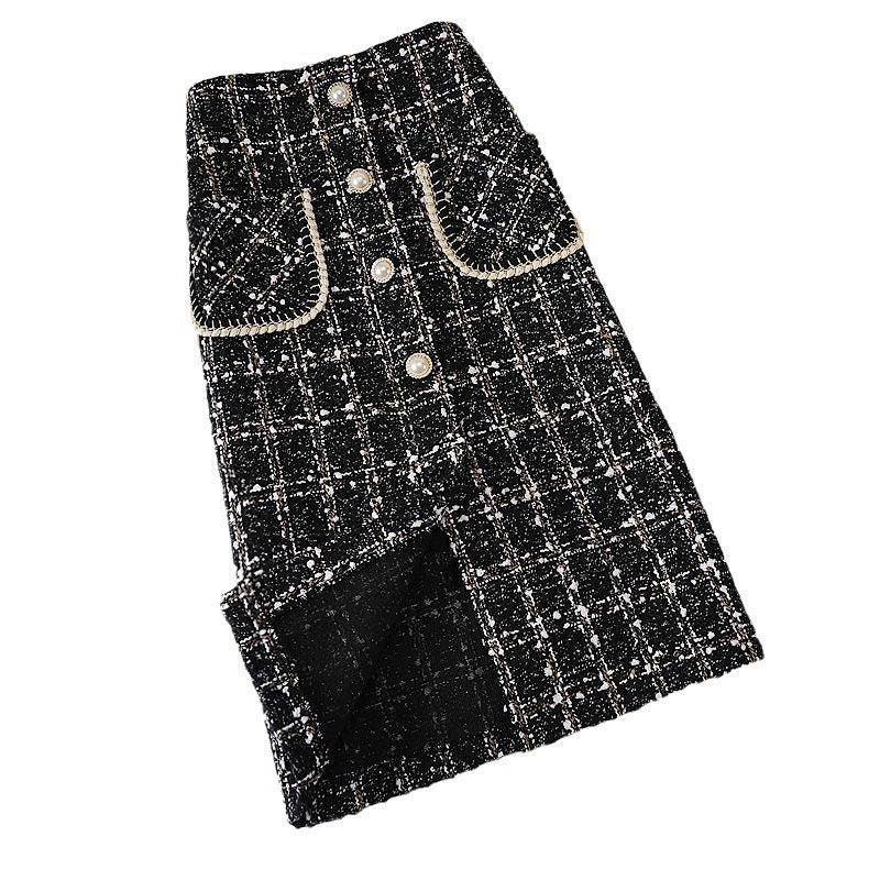 New Fashion Mid-length Female Online Influencer A- Line High Waist Slimming Woolen Plaid Skirt Trendy Style