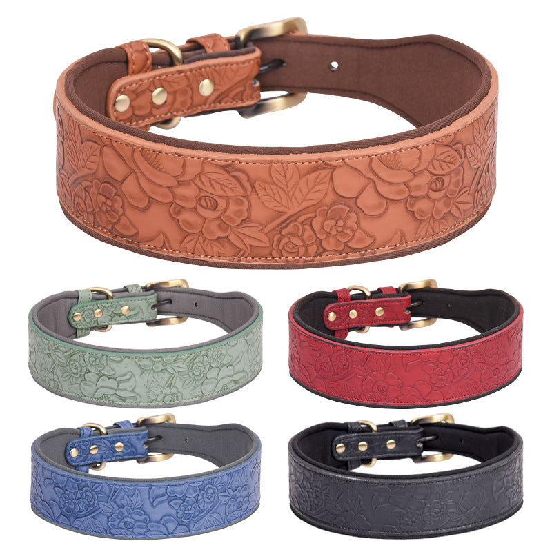 Embossed Leather Pet Collar Soft Space Cotton Substrate
