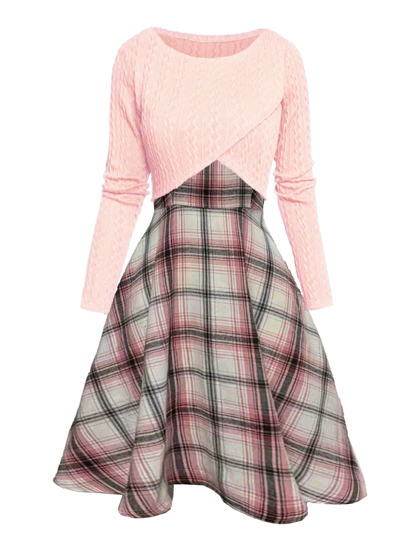 New Womens Two-piece Set Knitted Long-sleeve Top And Dress