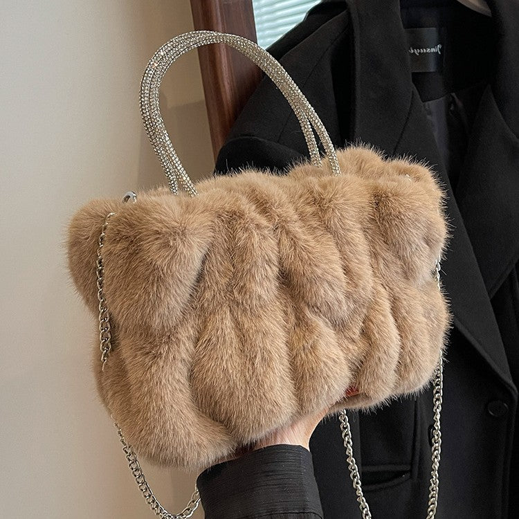 Womens New Cloud-Shaped Plush Mini Handbag