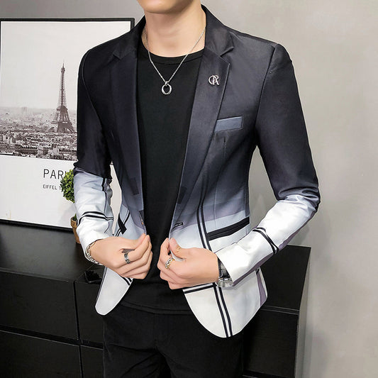 Fashion Personality Plaid Men's Stitching Casual Long Sleeve Suit