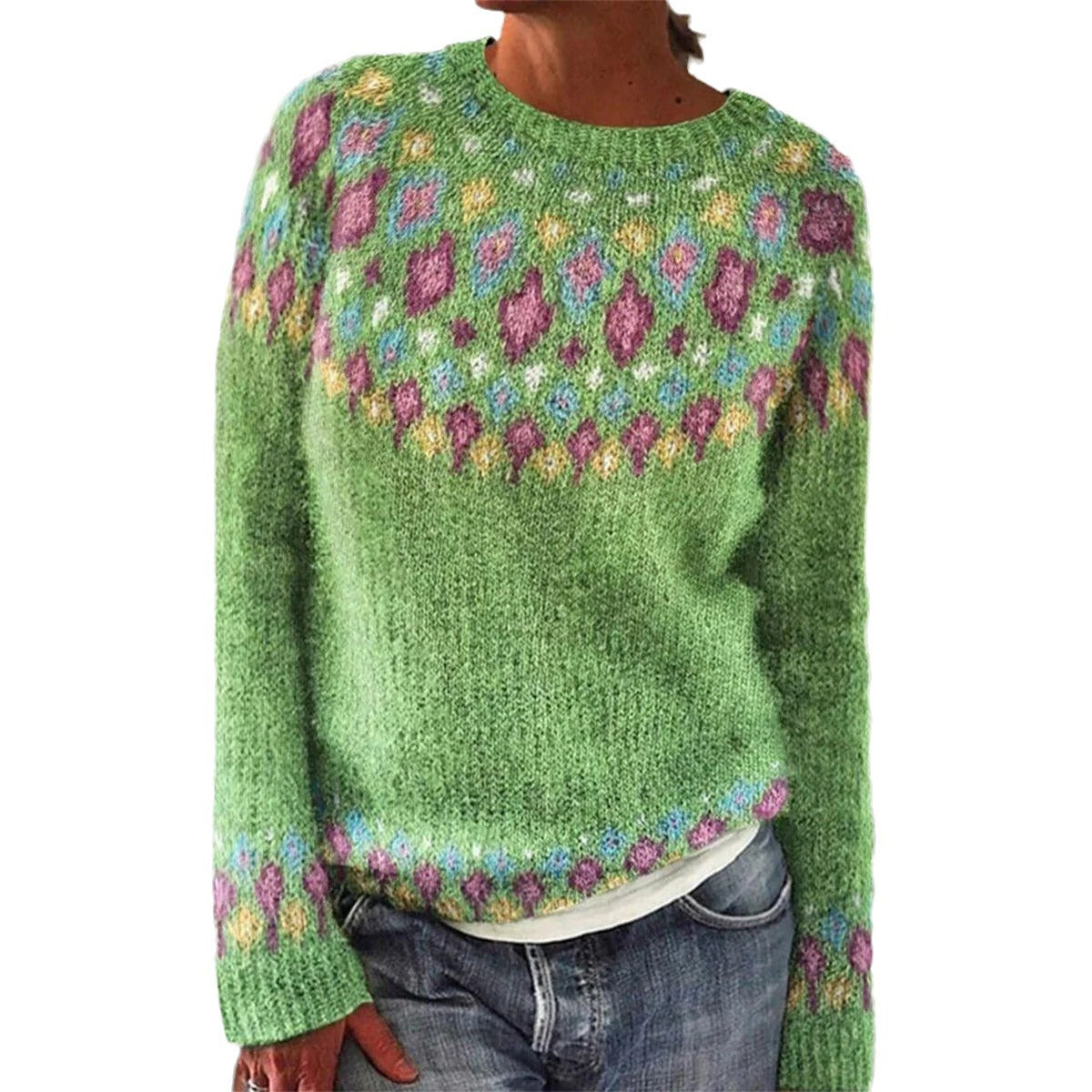 Round Neck Multicolor Loose Fashion Pullover Sweater