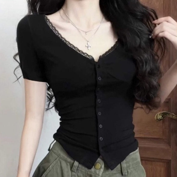 Pure Desire Style Sexy Collar Short Sleeve Shirt