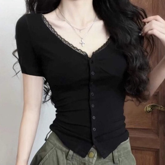 Pure Desire Style Sexy Collar Short Sleeve Shirt