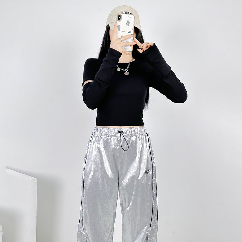 Silver Shiny Surface Pocket Overalls