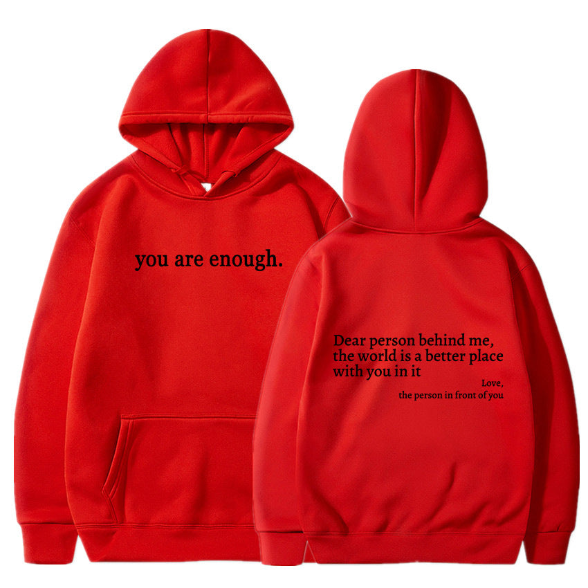 Letter Printing Drawstring Fleece-lined Hoodie