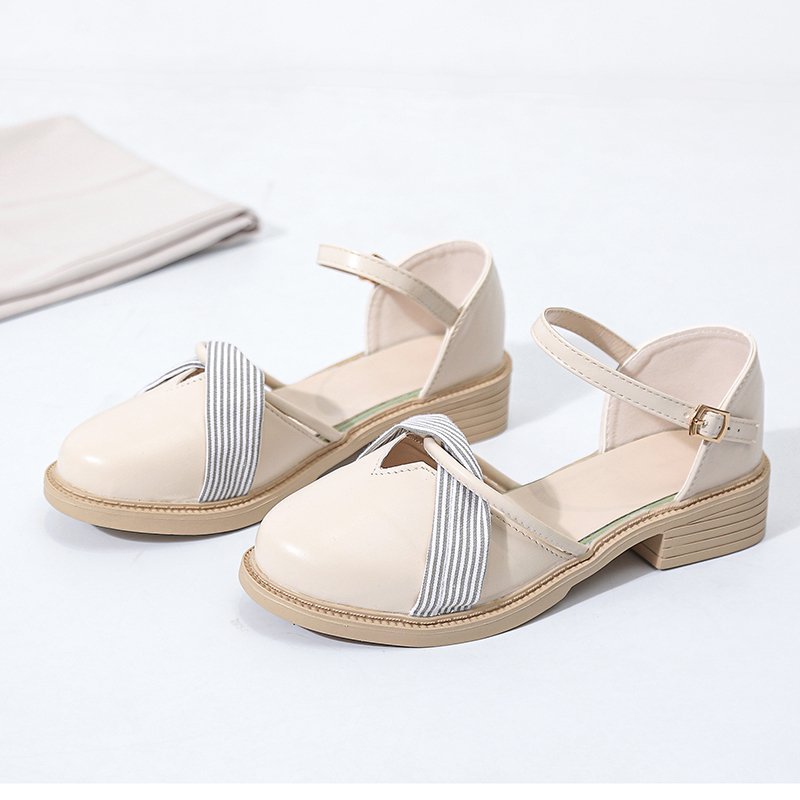 Women's Summer Chunky Heel Bow Round Head Ankle-strap Buckle Sandals