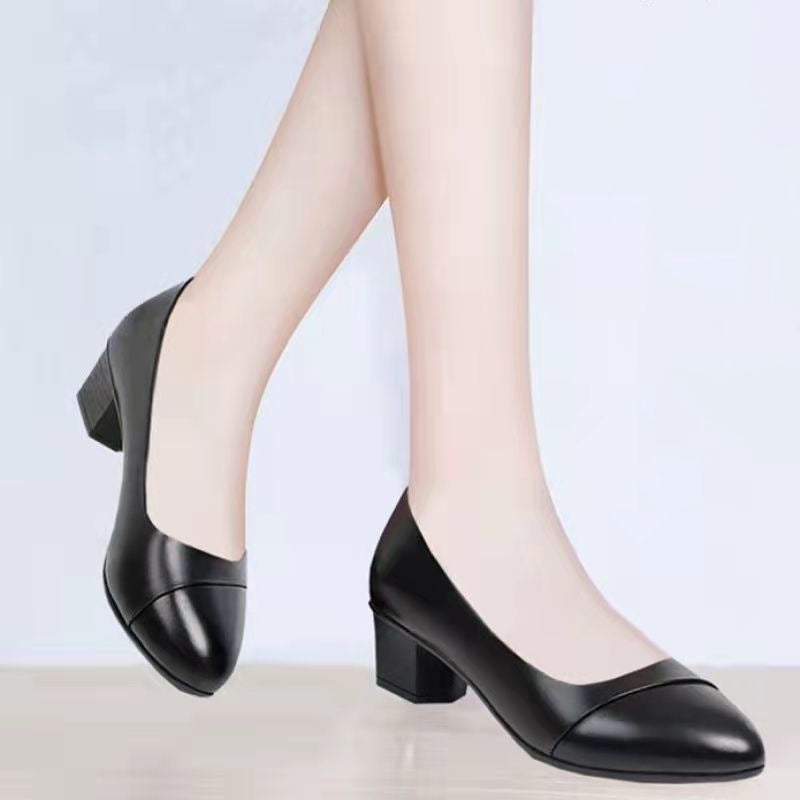 Female Low Heel Soft Bottom Comfortable And Non-slip Fashion Leather Shoes