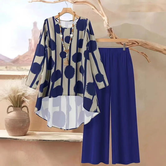 New Retro-print Loose-fitting Versatile Fashionable Casual Two-piece Set