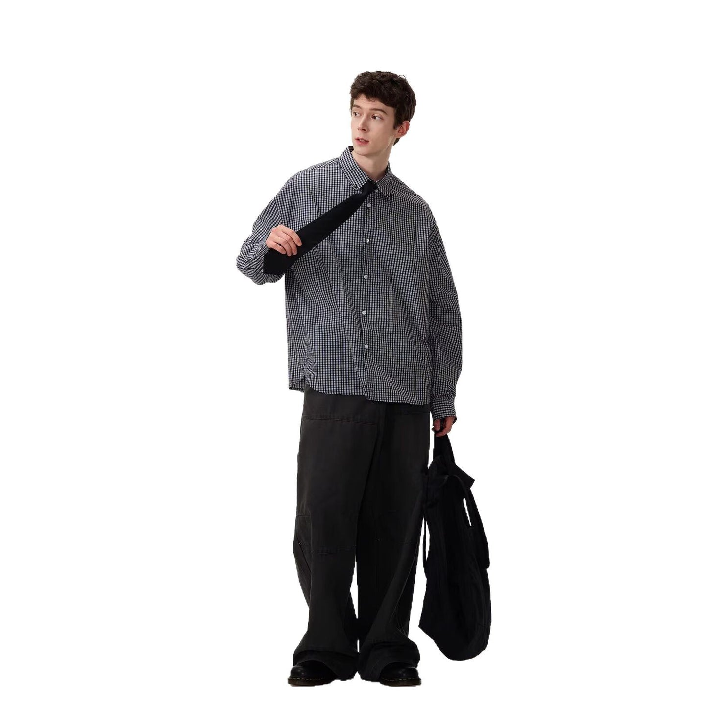 Mens Long-sleeve Shirt With A Small Check Pattern For Spring And Fall