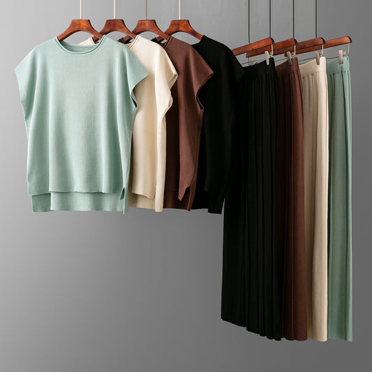 Sleeveless Vest Knit Wide-leg Pants Plus-size Ice Silk Set