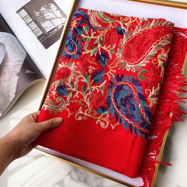 Fashion Embroidered Shawl Warm Thick Women