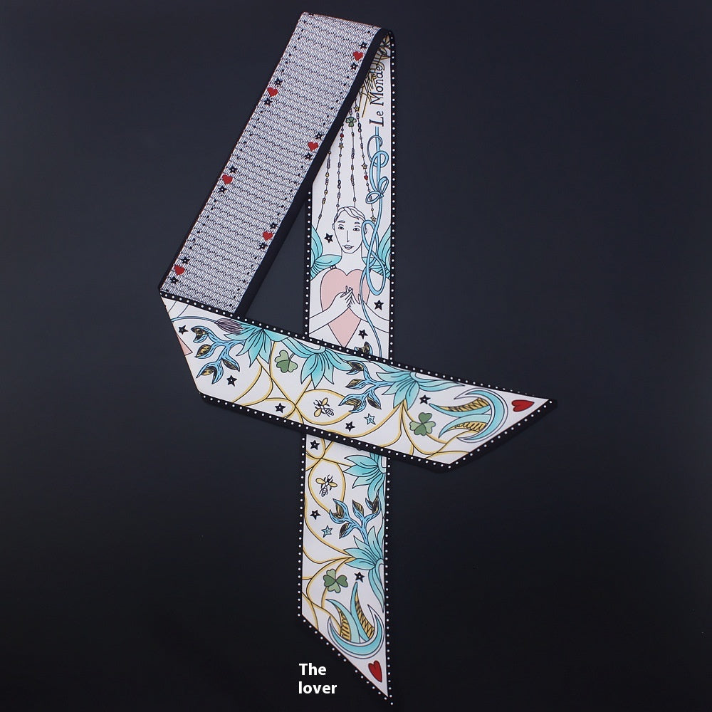 Tarot Series Double Layer Duplex Printing Twill Silk Tied Bag Handle Scarves