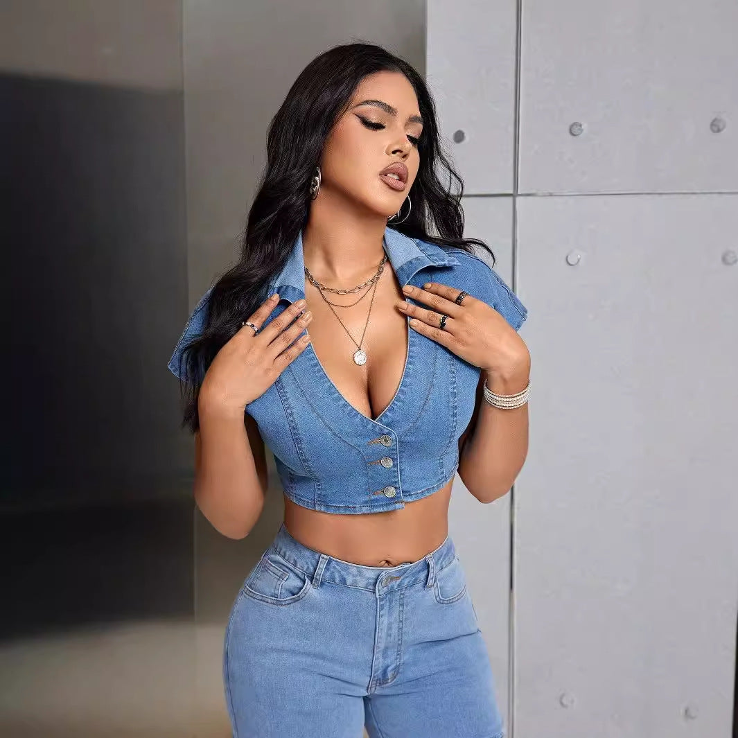 Stylish Womens Casual Streetwear Denim Top
