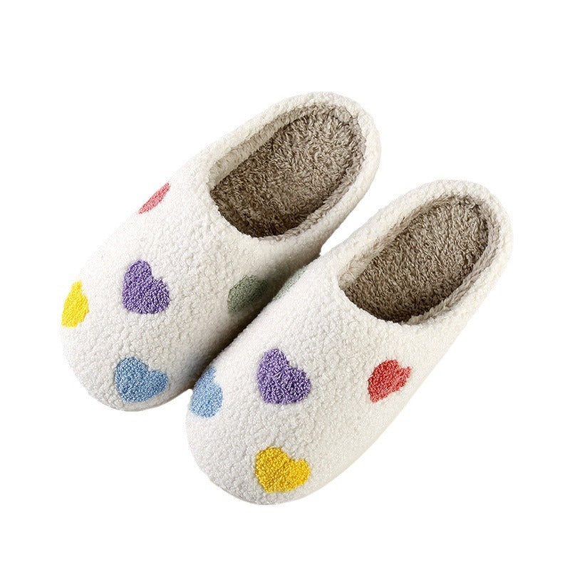 New Home Colorful Small Heart Warm Winter Cotton Slippers Men And Women Thick Bottom Non-slip