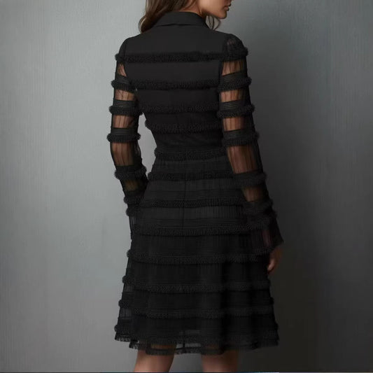 Womens Fashionable Casual Textured Long-Sleeve Dress