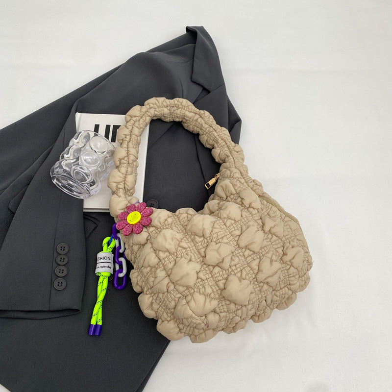 Women's Fashionable Pleated Bubble Down Jacket Shoulder Bag