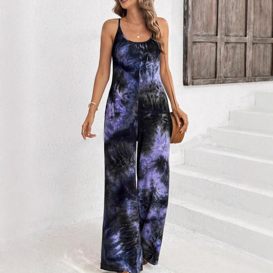 Ærmeløs jumpsuit til kvinder med print og kontrastfarvede stropper