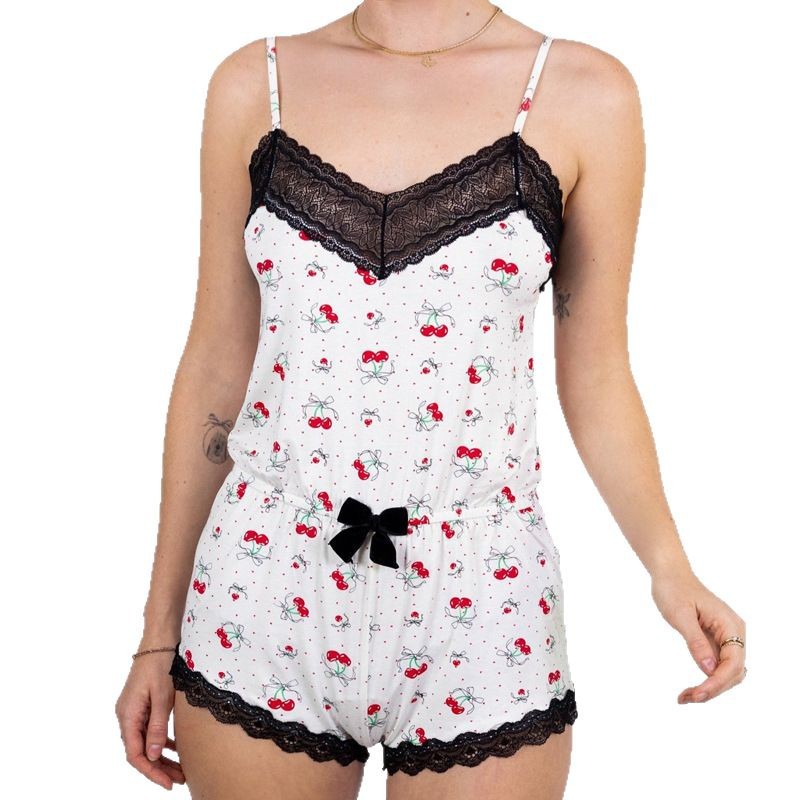 Lace-trimmed Sexy And Alluring One-piece Suspender Pants For Women