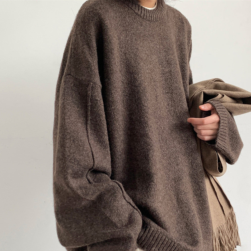 Japanese Vintage Solid Knit Academy Style Loose Unisex Maillard Sweater