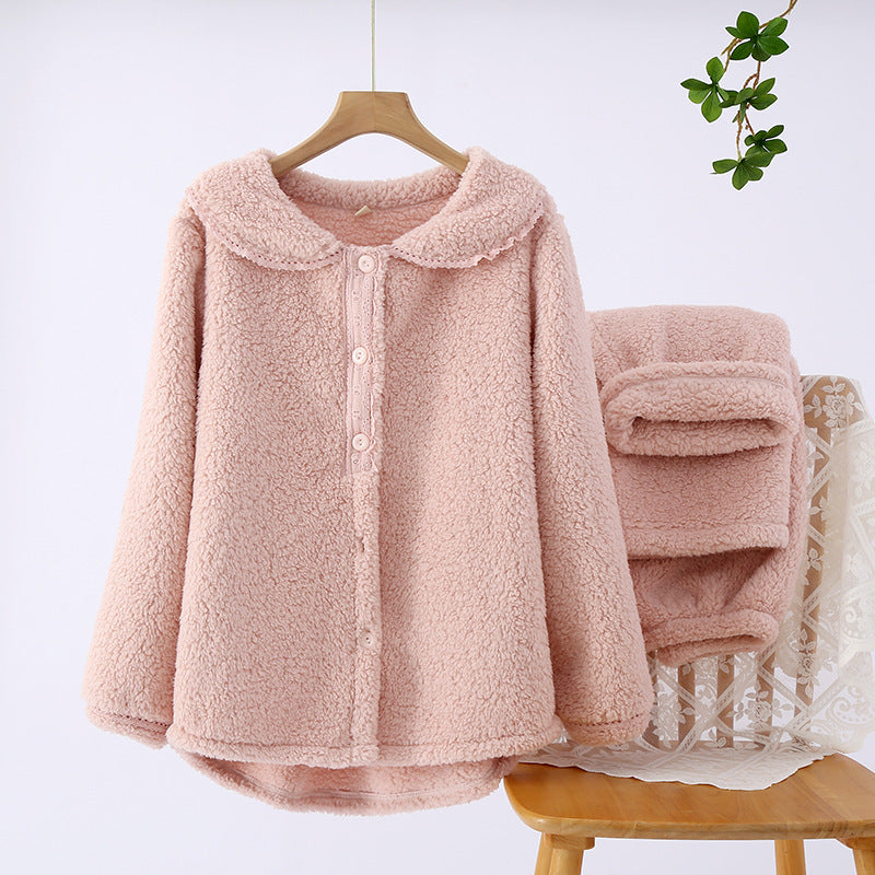 Women's Flannel Thickened Zippered Two-Piece Pajamas