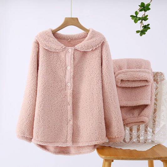 Women's Flannel Thickened Zippered Two-Piece Pajamas
