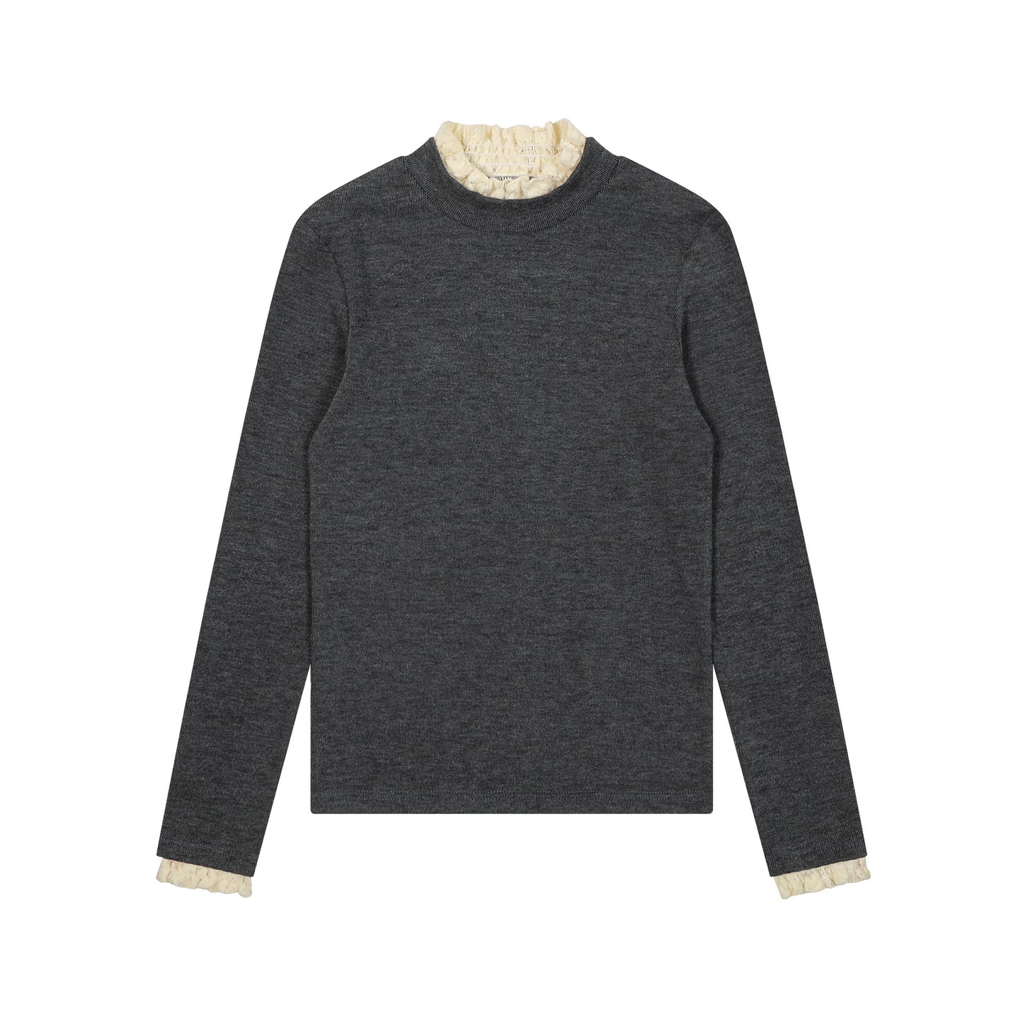 Long Sleeve Knitted Warm Lace Trim Inner Wear Blouse