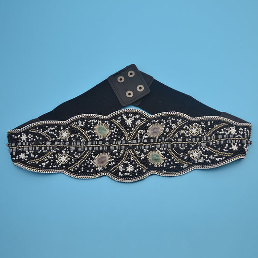 Ethnic Style Retro Waist Belt Turquoise Rice Bead Flower Belt