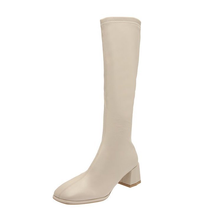 Square Toe Chunky Heel Back Zipper High Boots, Female