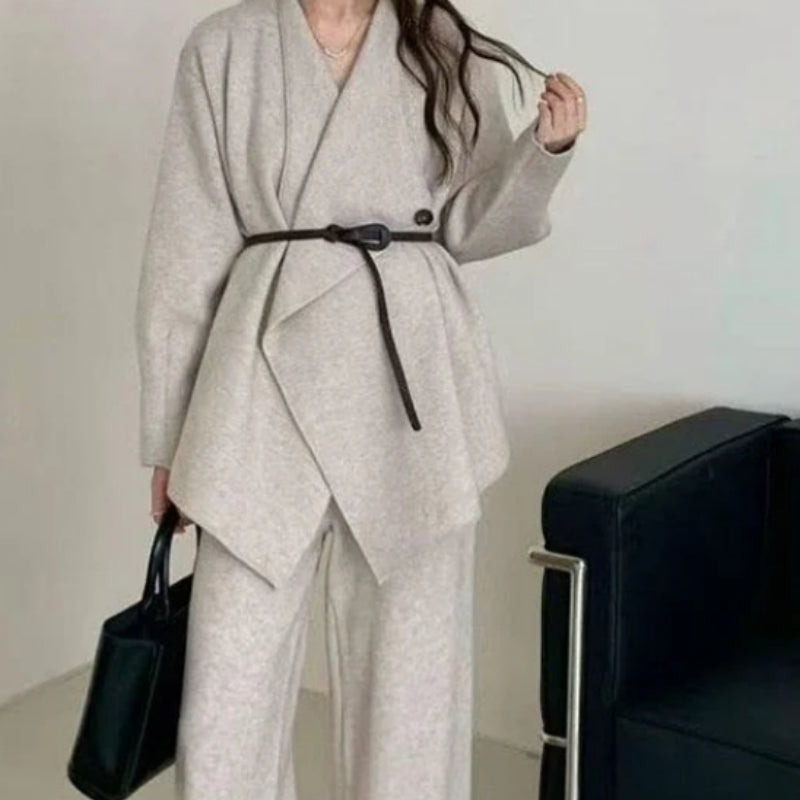 Women's Collared Knit Cardigan Set For Fall And Winter
