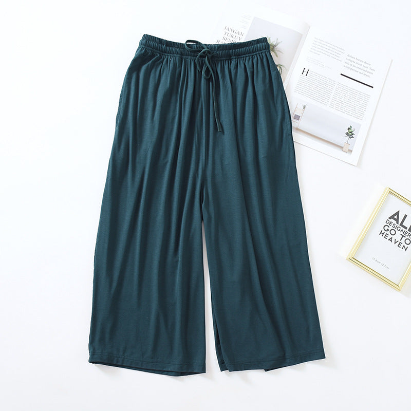 Three Quarter Solid Wide Leg Household Pants