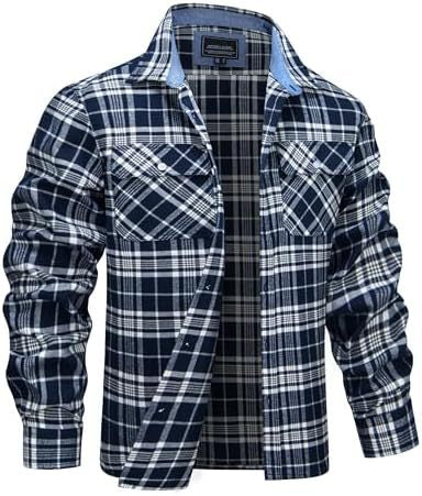 Mens Printed Long-Sleeve Lapel Plaid Shirt