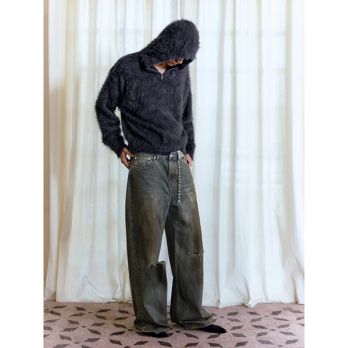 Moderne Herre Løs Plys Strikket Sweater Top