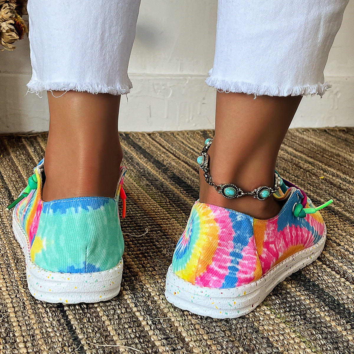 Tie-dyed Colored Canvas Shoes Casual Lace Up Lightweight Low Top