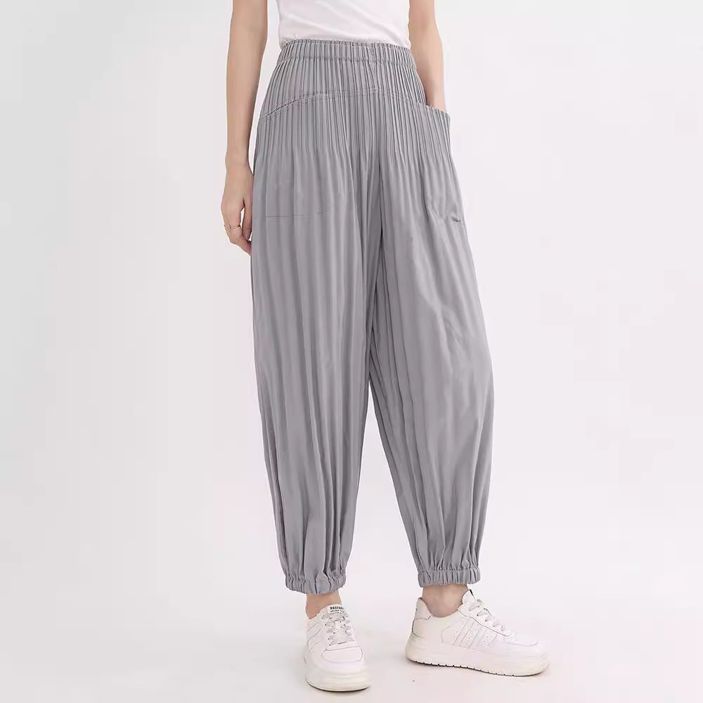 Pleated Overalls Women's Casual Versatile Design Sense Elastic Waistband Slimming Harem Skinny Pants